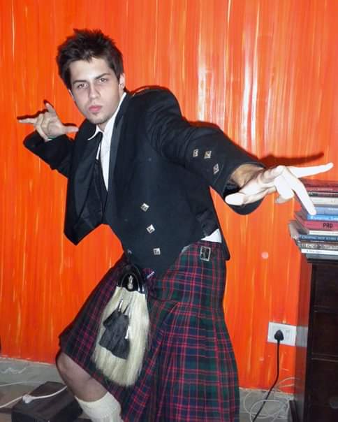 William Creagh Heydecker-Lang wearing his kilt.