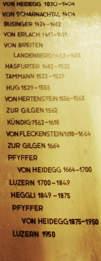 Tablet found inside Schloss Heidegg showing ownership since 1030.
